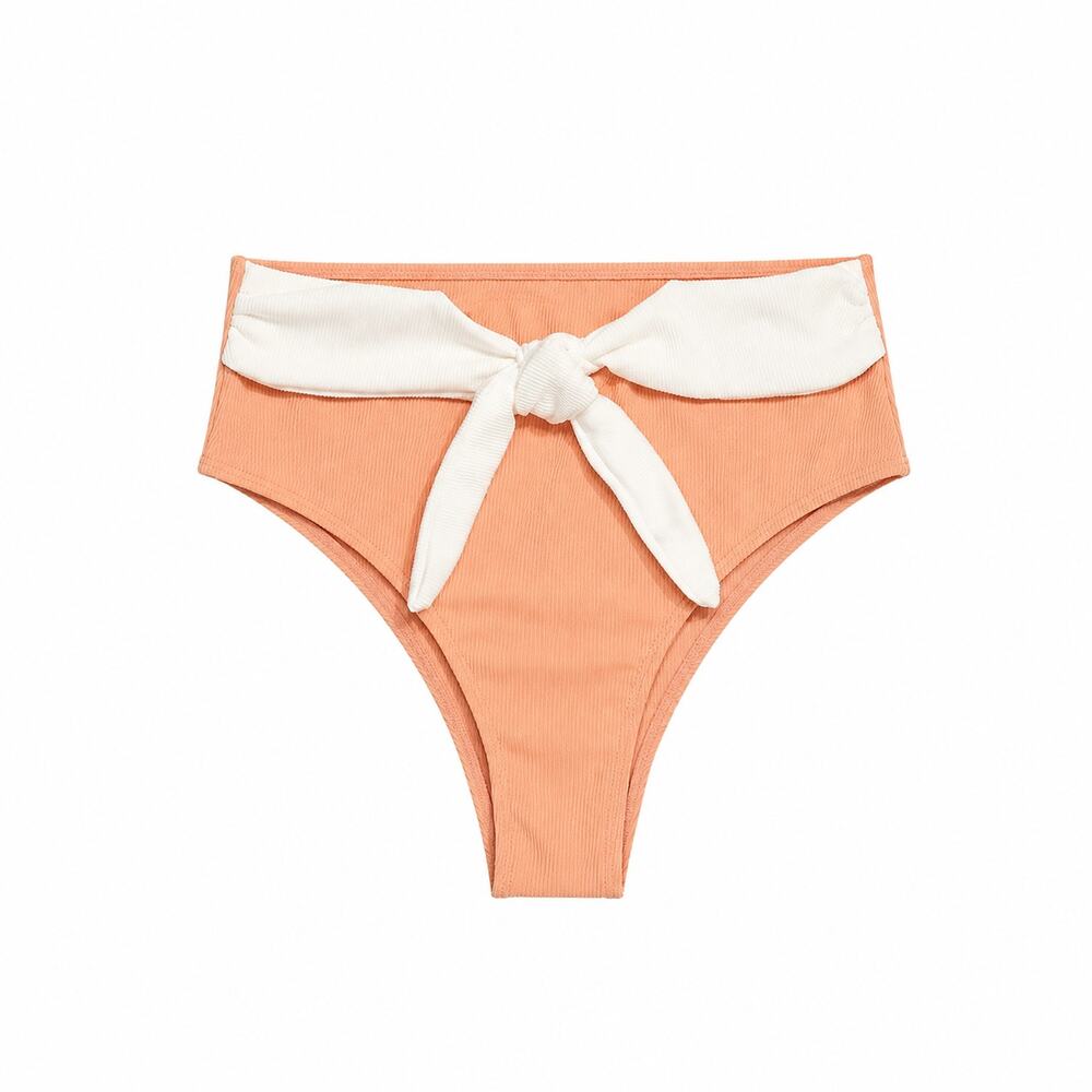 ROMWE - Orange Retro High Rise Bikini Bottom w/ White Waist Tie - S